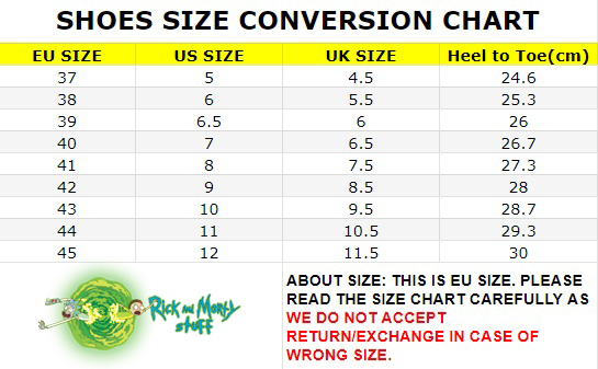 Rick And Morty Converse Size Chart